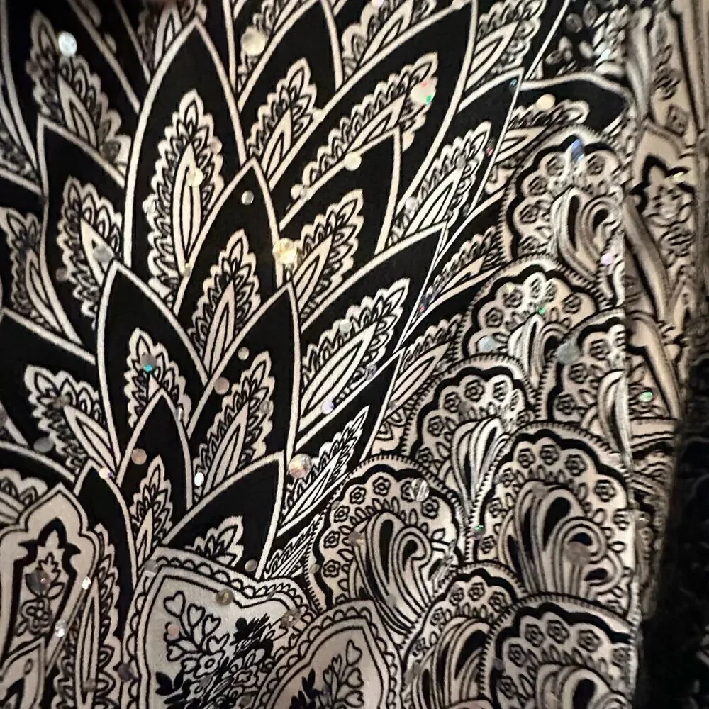 Carmen Marc Valvo Signature Draped Front Blouse Black & White Sequin Sz L - Picture 4 of 4